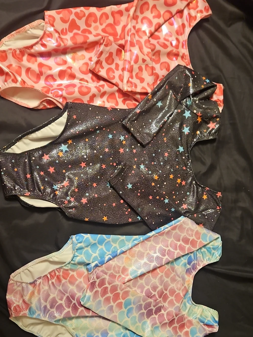 Kids Sparkle Star & Mermaid Costume Leotards - Black, Pink, Pastel